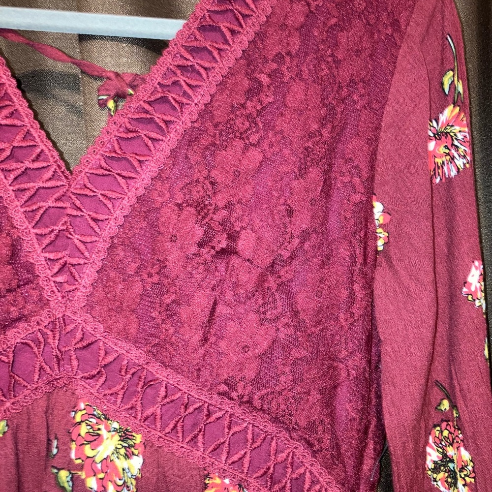 Altar’d State Cranberry Floral Double V Dress - Picture 2 of 6